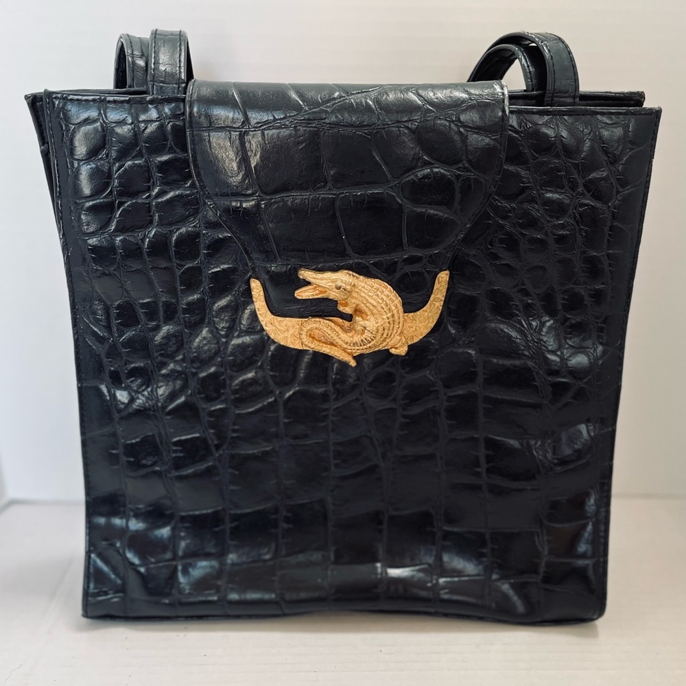 Cooper J Gold Alligator Black Handbag Shoulder bag Purse